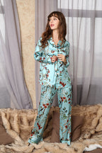 Begonia Printed  Silk 2Pcs Pajamas Set