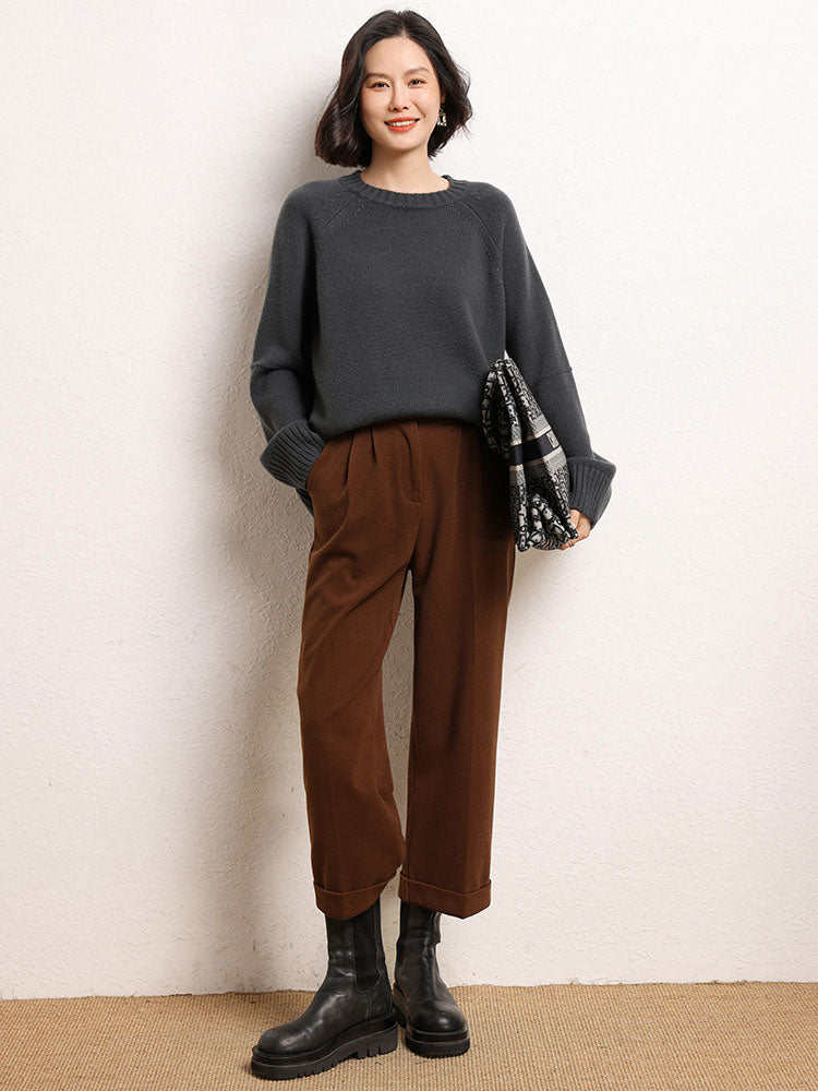 Drop-shoulder Crew Neck Pullover