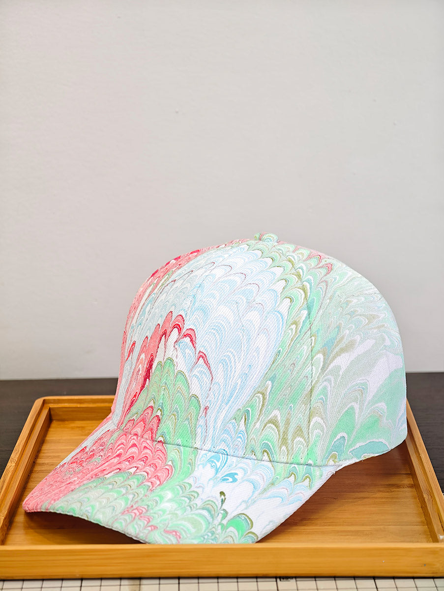 Hand Made Water Marble Cap - Green red cyan