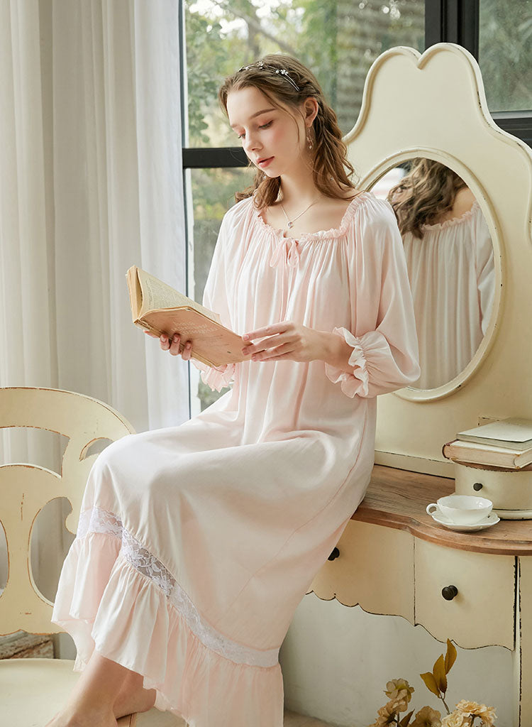 Flared sleeves Long Cotton Nightgown