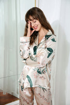 Plant Printed Silk 2Pcs Pajamas Set