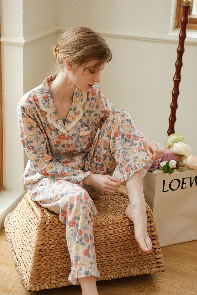 Cotton Floral Printed Full Length Pajama Set