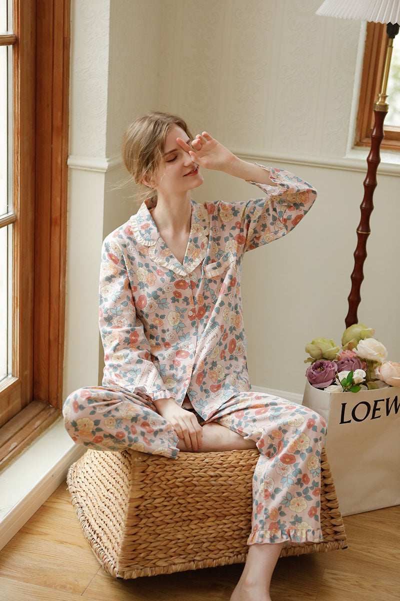 Cotton Floral Printed Full Length Pajama Set