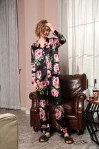Rose Printed Silk 2Pcs Pajamas Set