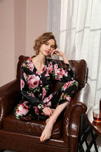 Rose Printed Silk 2Pcs Pajamas Set