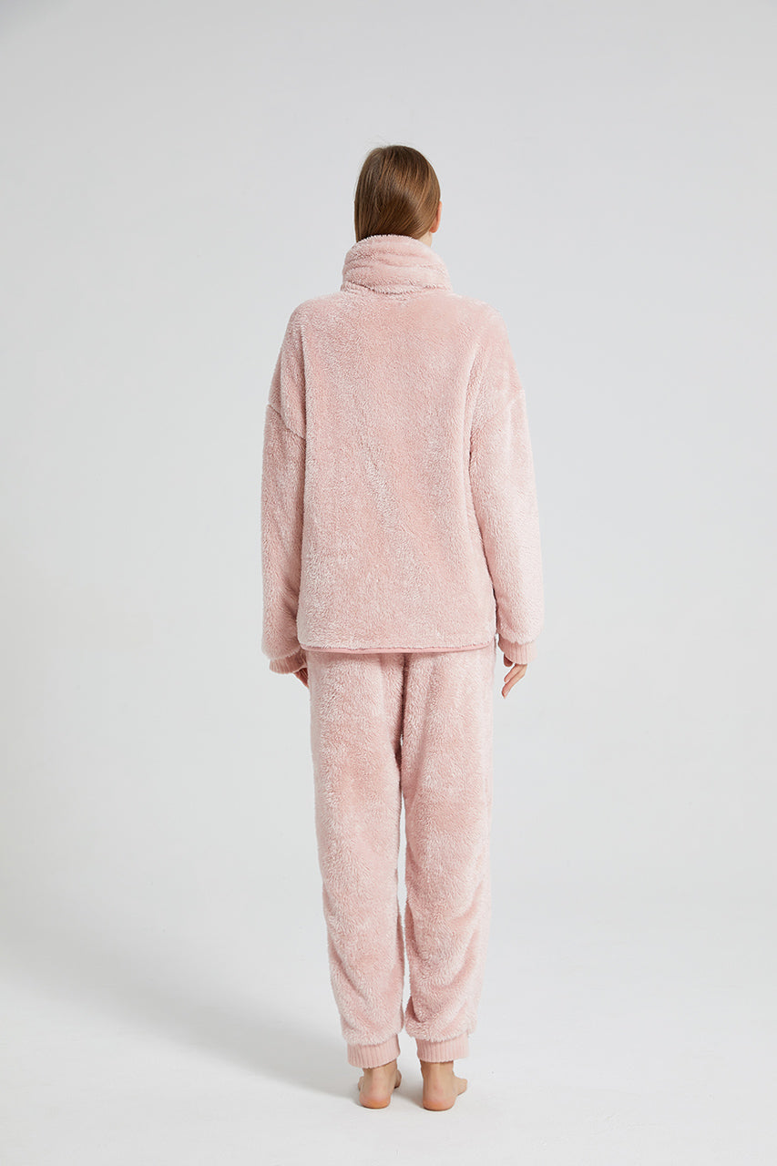 Warm Coral Fleece Pajamas Set With Scarf