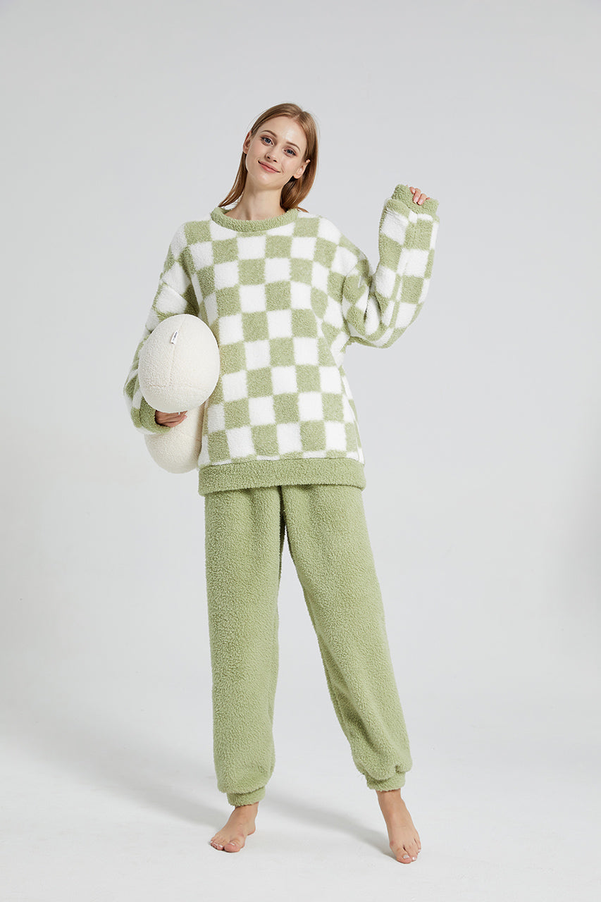 Plaid Warm Coral Fleece Pajamas Set