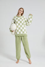 Plaid Warm Coral Fleece Pajamas Set