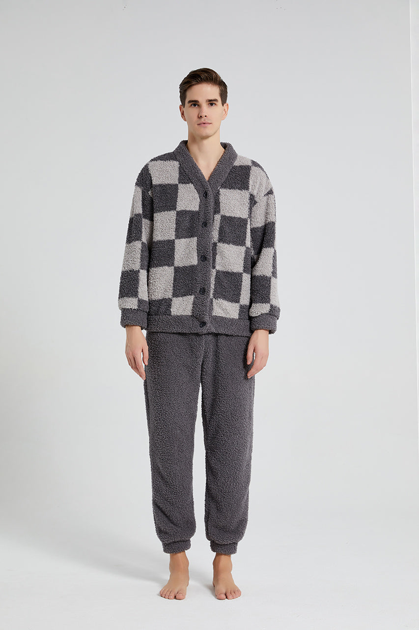 Plaid Warm Coral Fleece Pajamas Set