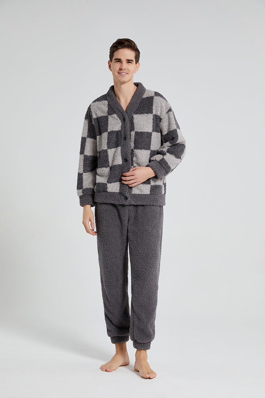 Plaid Warm Coral Fleece Pajamas Set