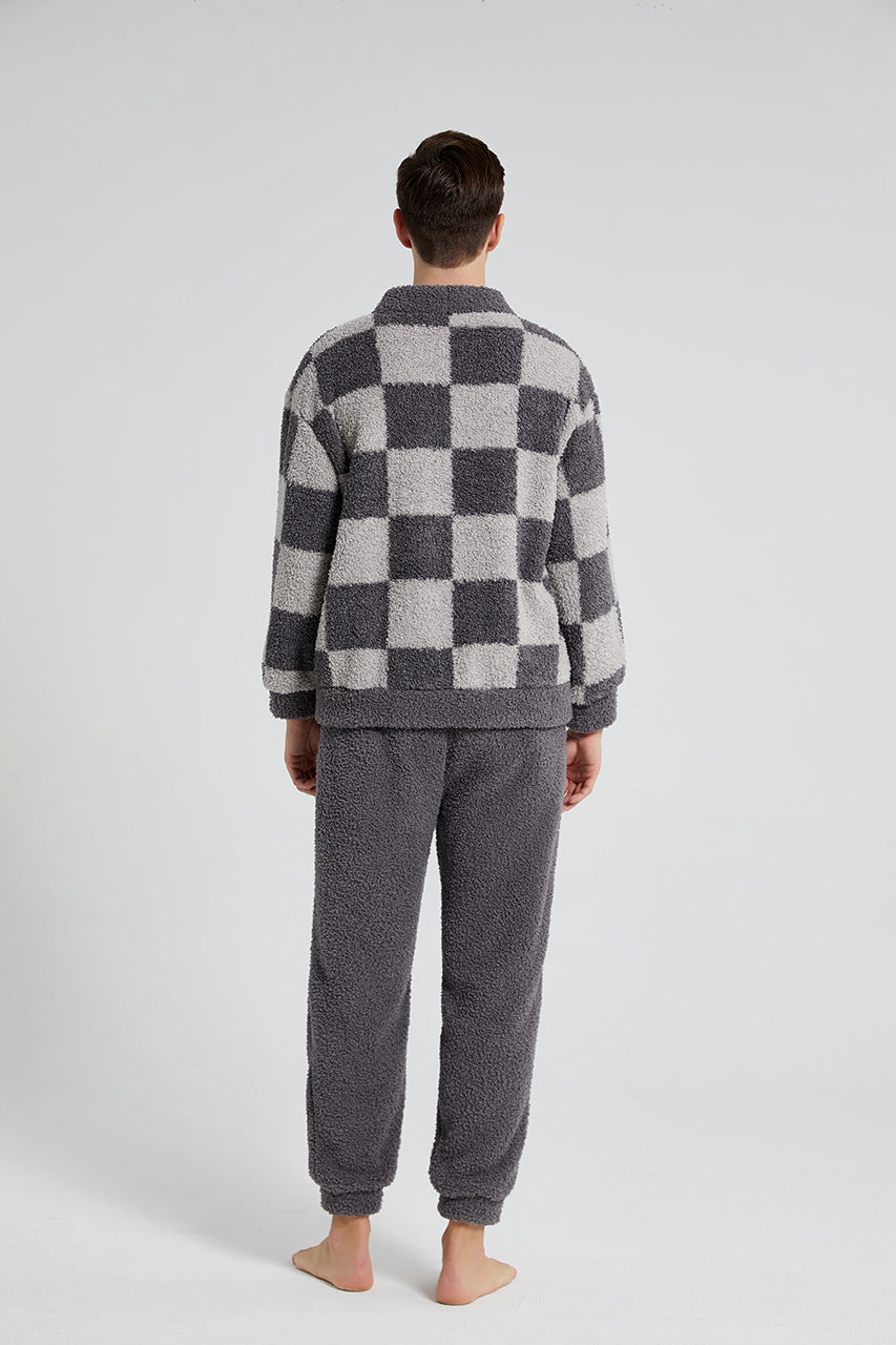 Plaid Warm Coral Fleece Pajamas Set