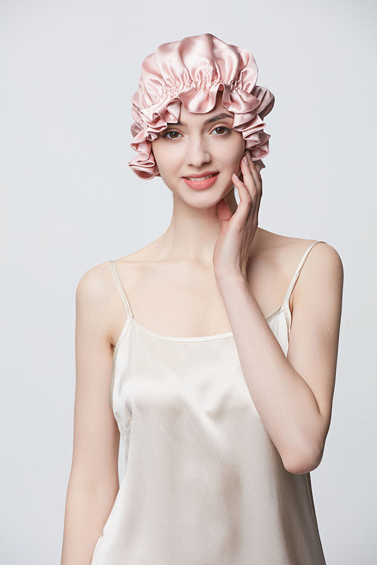 Flounced Silk Night Sleep Caps