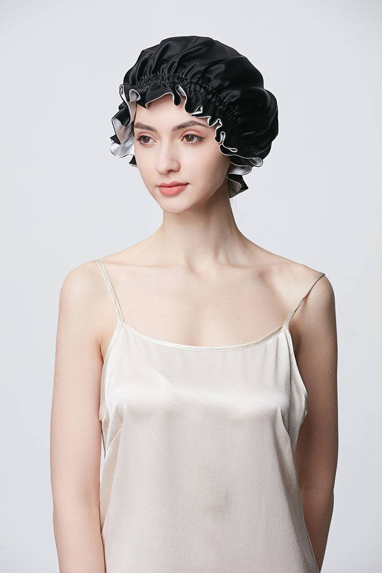 Flounced Silk Night Sleep Caps