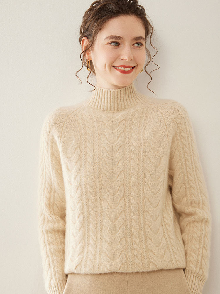 Mock Neck Cashmere Sweater Beige 1