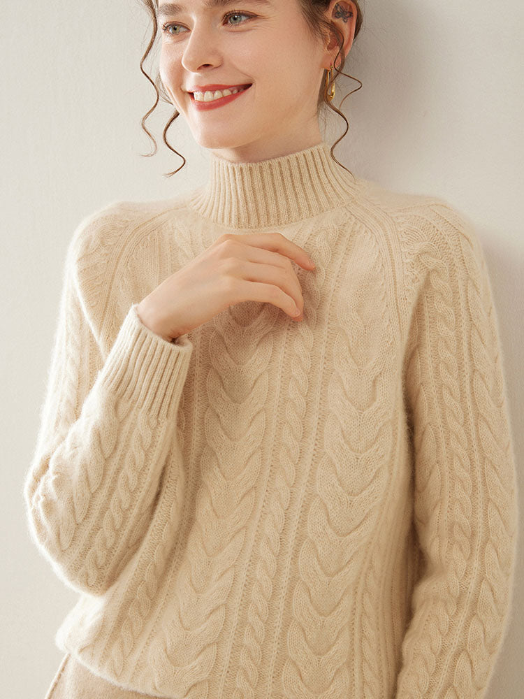 Mock Neck Cashmere Sweater Beige 2