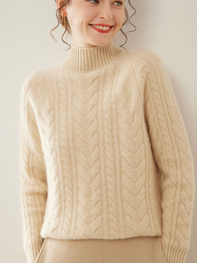 Mock Neck Cashmere Sweater Beige 3