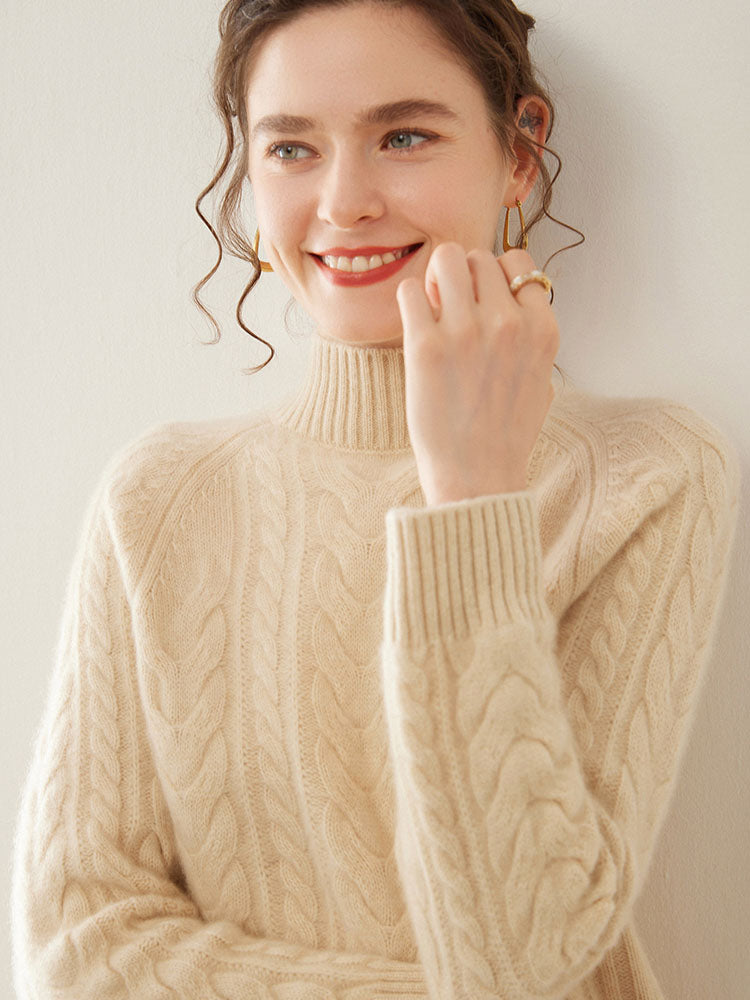 Mock Neck Cashmere Sweater Beige 4