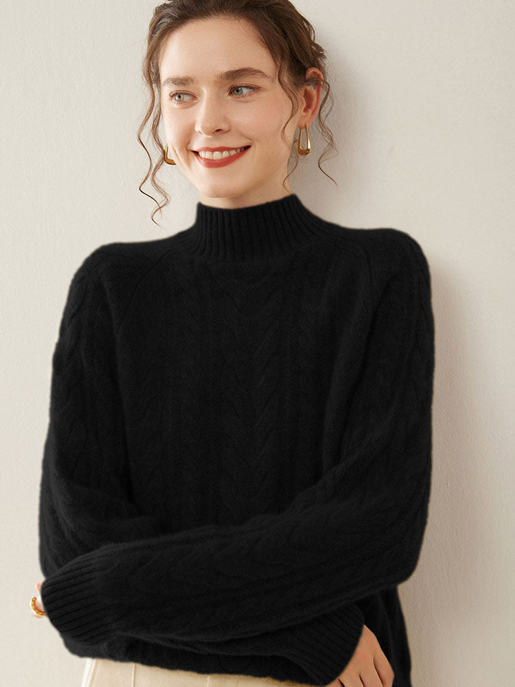 Mock Neck Cashmere Sweater Black