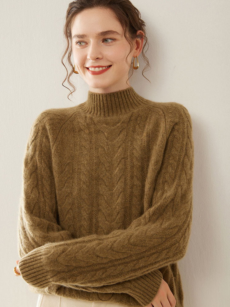 Mock Neck Cashmere Sweater Brown 1