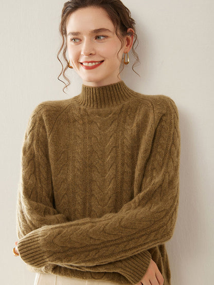 Mock Neck Cashmere Sweater Brown 1