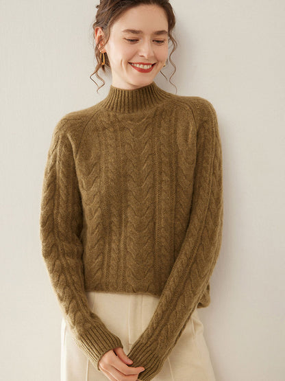 Mock Neck Cashmere Sweater Brown 2