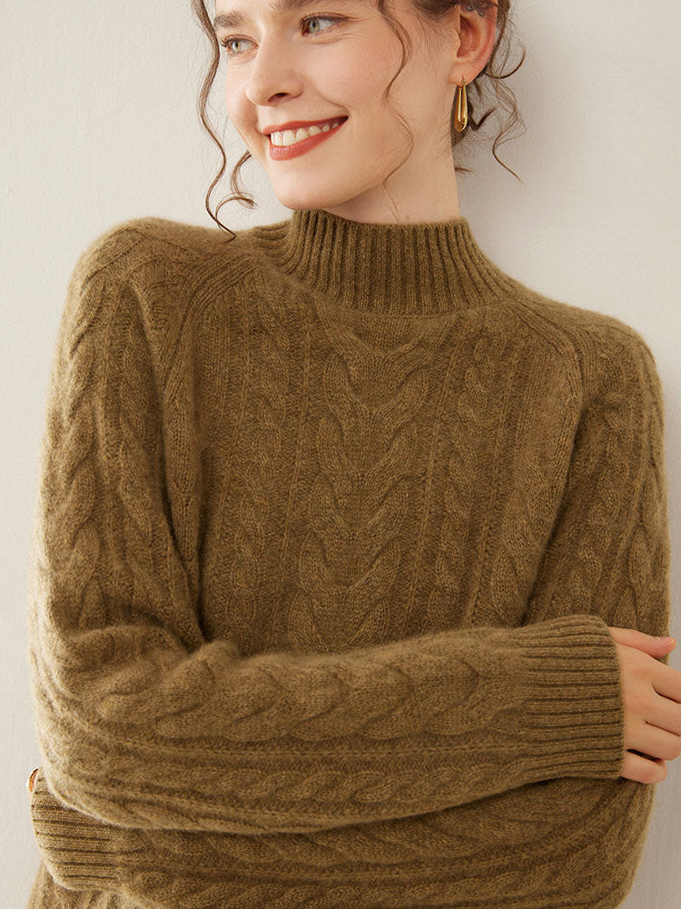 Mock Neck Cashmere Sweater Brown 3