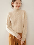 Mock Neck Cashmere Sweater Cream apricot 1