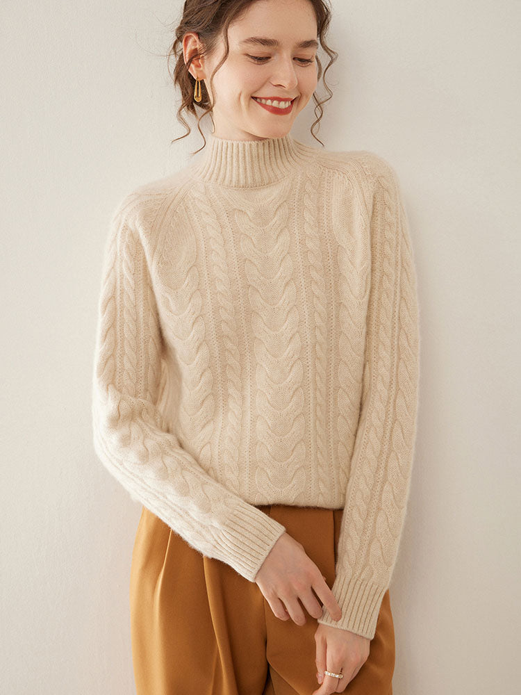 Mock Neck Cashmere Sweater Cream apricot 1