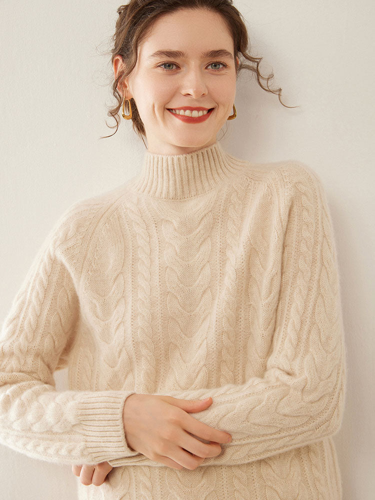 Mock Neck Cashmere Sweater Cream apricot 2