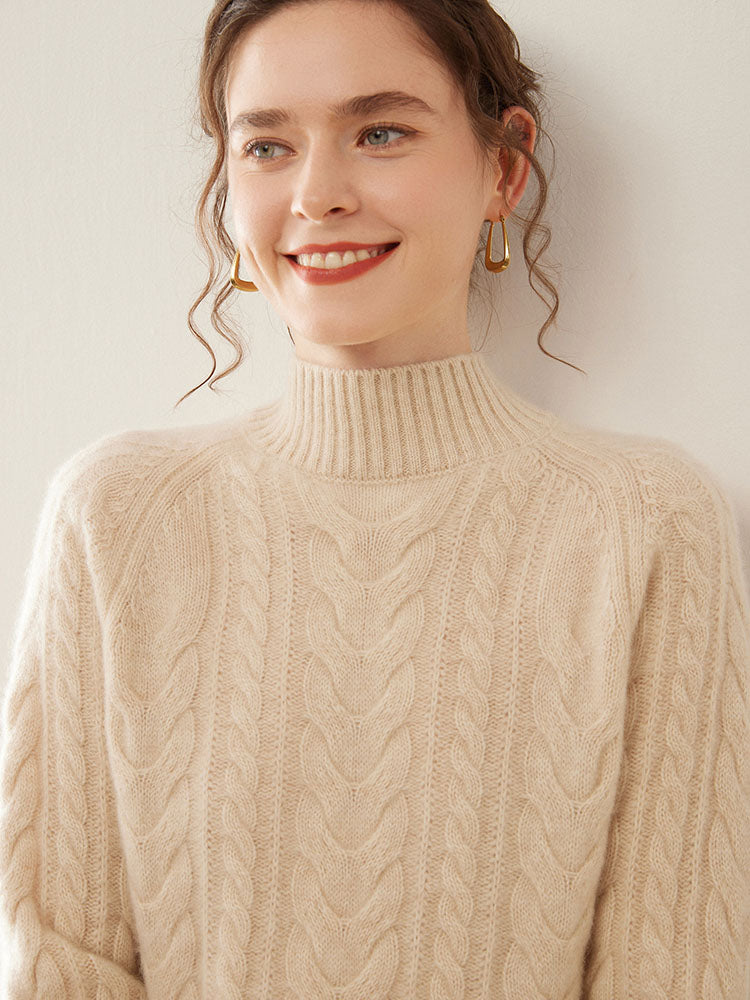 Mock Neck Cashmere Sweater Cream apricot 3