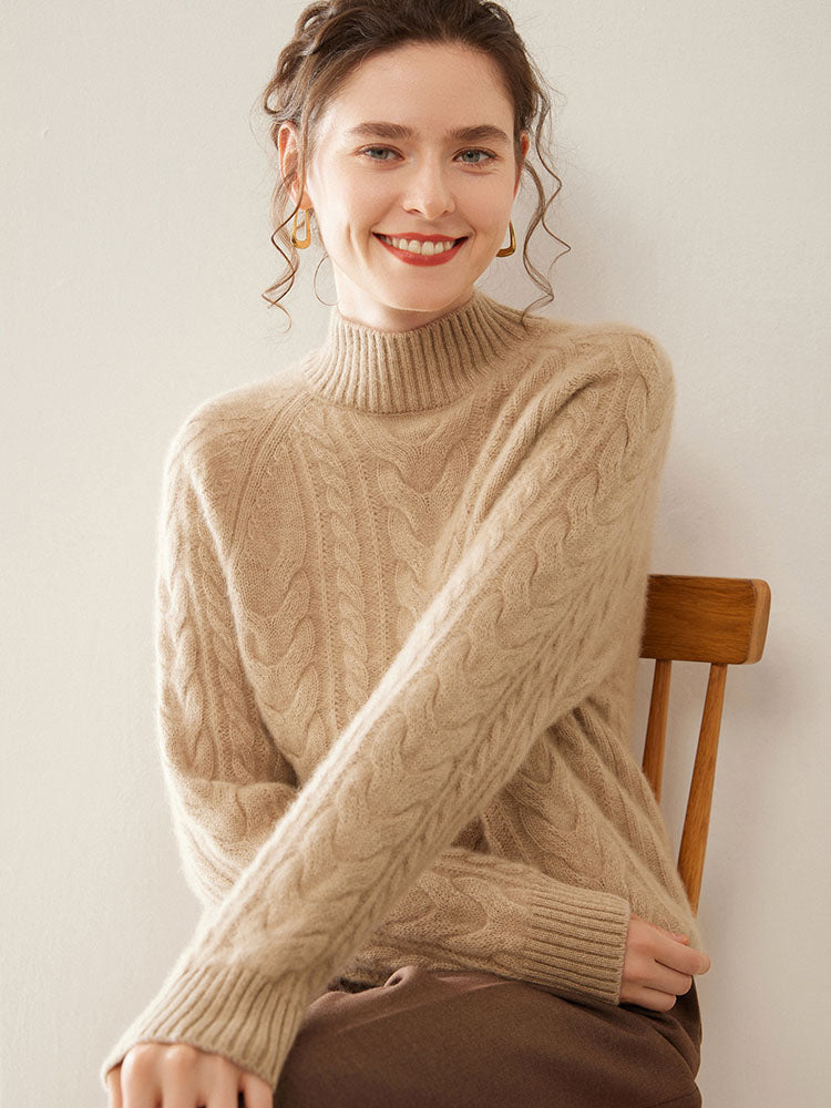 Mock Neck Cashmere Sweater Light Camel 1