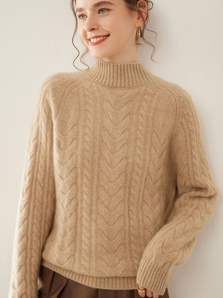 Mock Neck Cashmere Sweater Light Camel 5