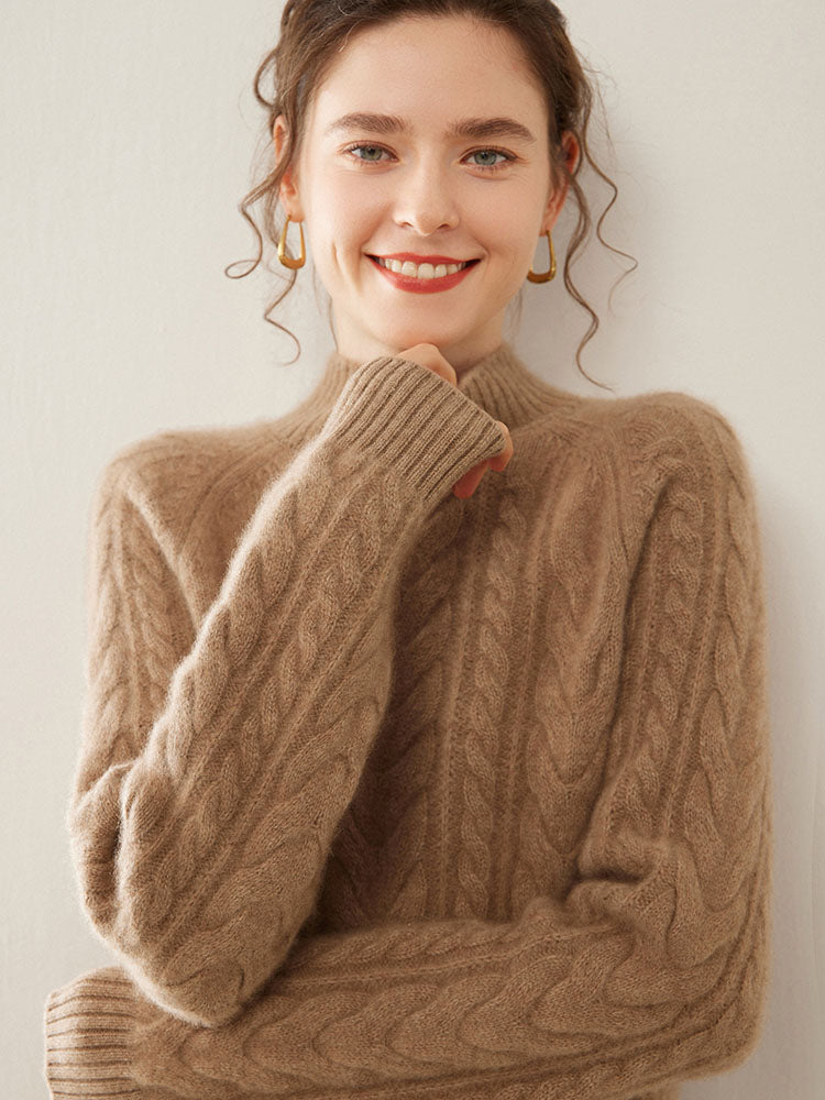 Mock Neck Cashmere Sweater camel 1