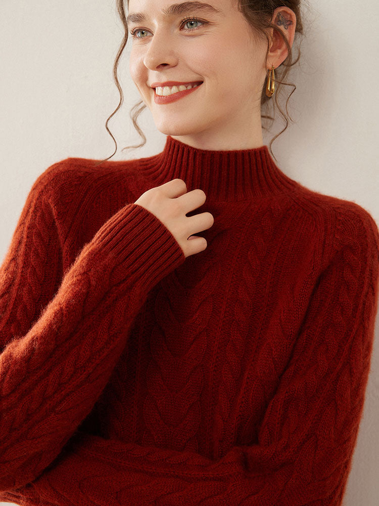 Mock Neck Cashmere Sweater red 2