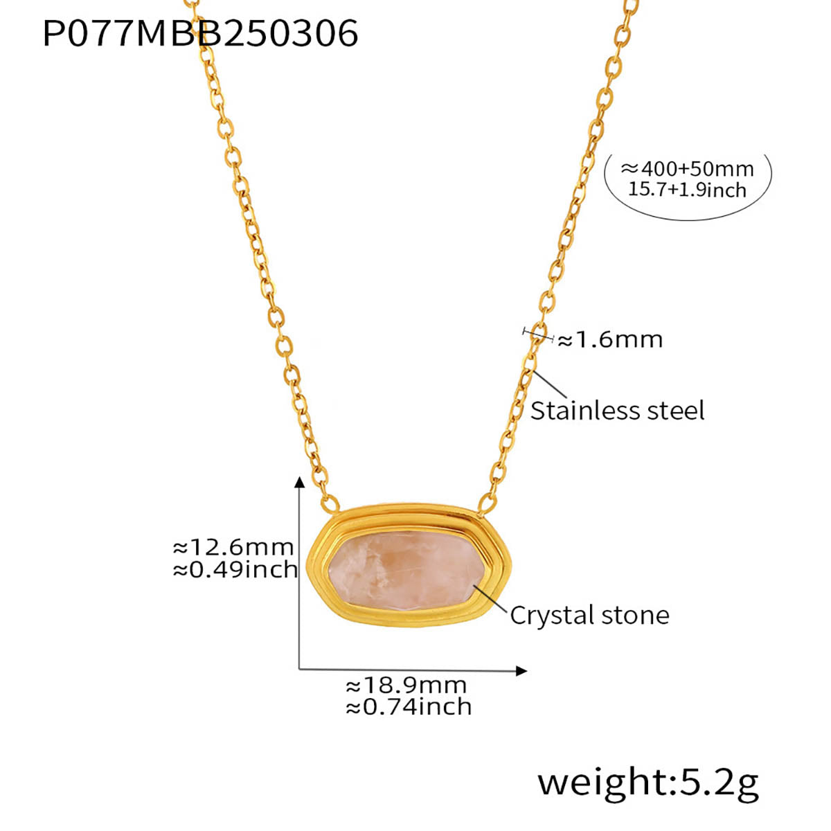 Natural Crystal Pendnat Gold Necklace