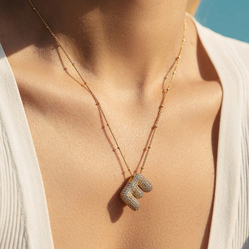【16】Personalized 14K Gold Bubble Letter Necklace Pendant