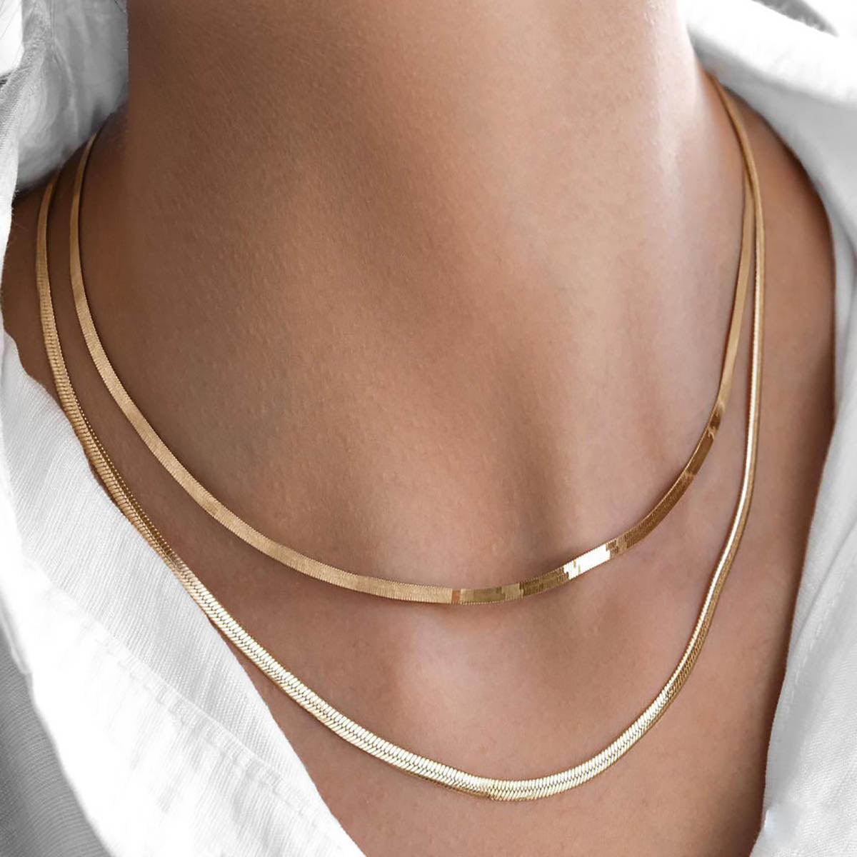【20】Herringbone Layered Gold Necklace