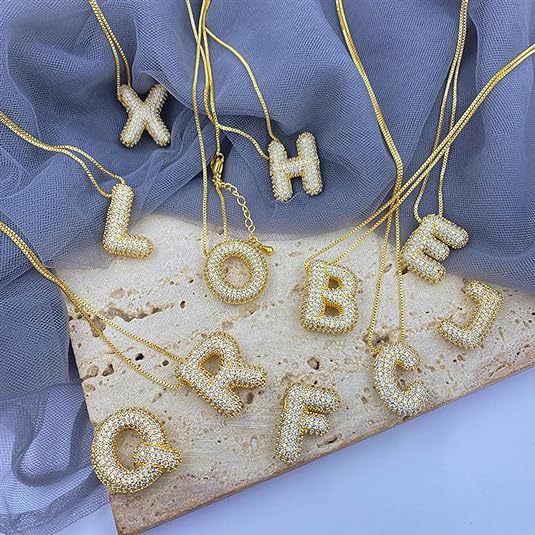 【16】Personalized 14K Gold Bubble Letter Necklace Pendant