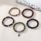 【37】Vintage Wooden Bead Bracelet Set