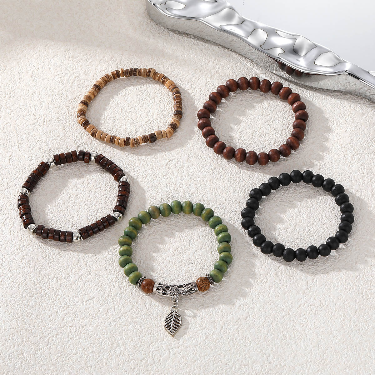 【37】Vintage Wooden Bead Bracelet Set