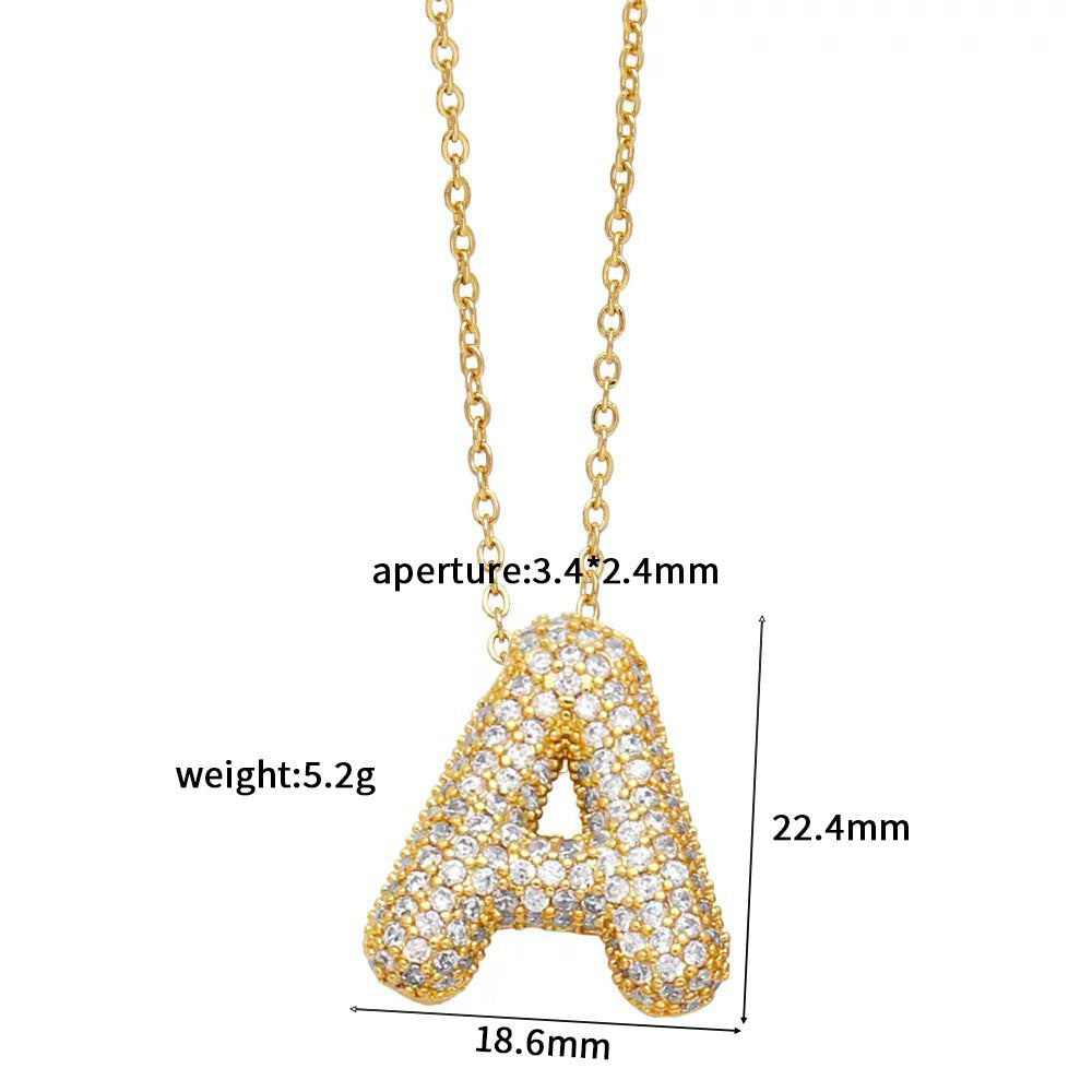 【16】Personalized 14K Gold Bubble Letter Necklace Pendant