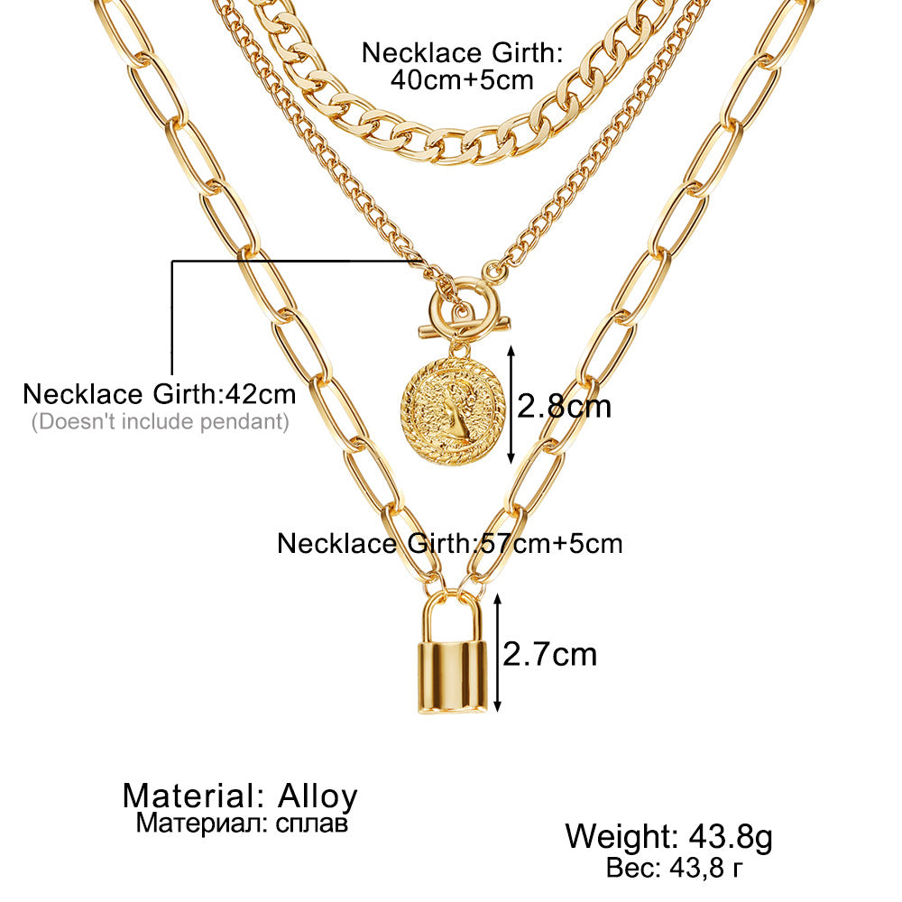 Coin & Padlock Pendant Necklace Set