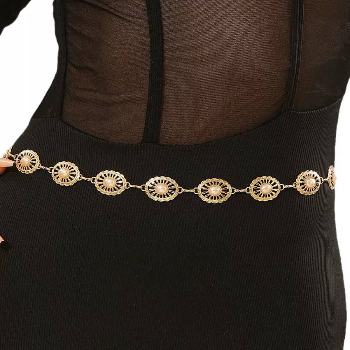 Bohemian Gold Pearl-Inlaid Openwork Body Chain