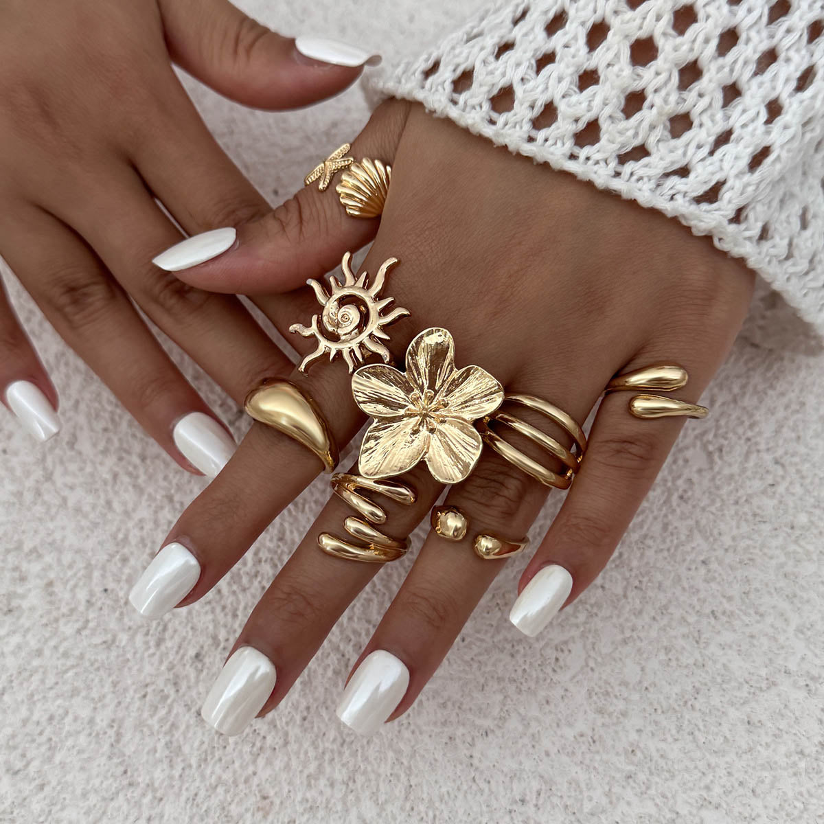 8 Pcs Artistic Gold Open Rings Set