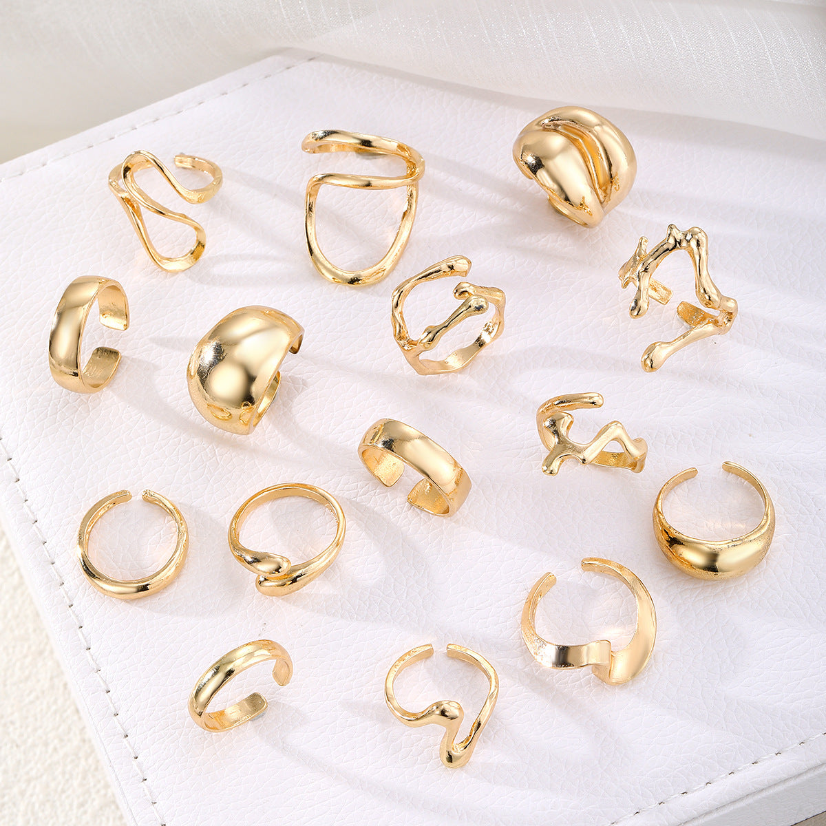 9 Pcs Artistic Gold Open Rings Set