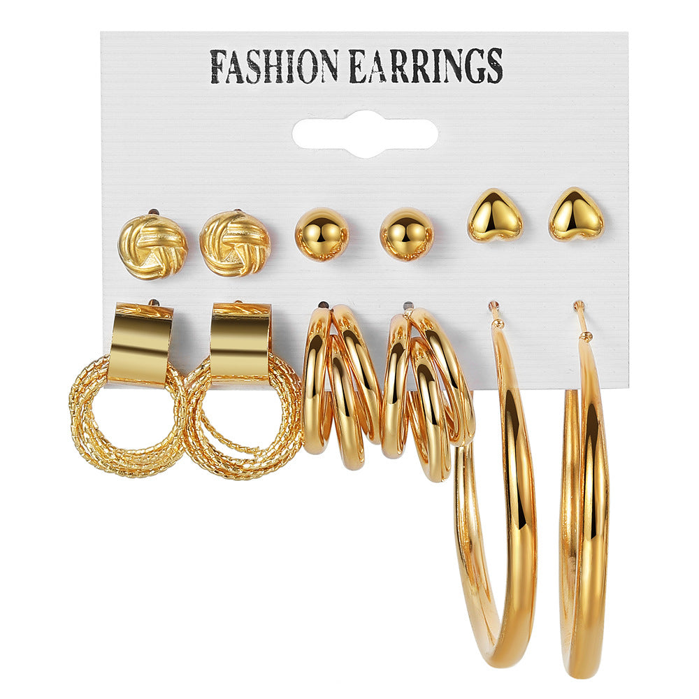 6 Pairs Vintage Gold Stud & Hoop Earrings Set