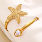 【17】Adjustable Gold Starfish Pearl Arm Cuff Bracelet