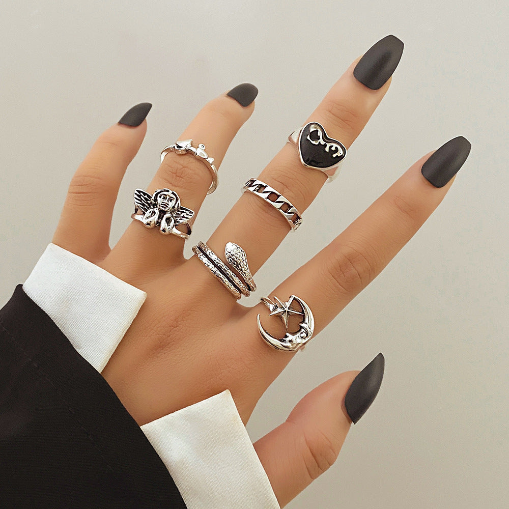 Cool StarMoon Silver Ring Set