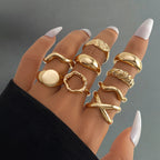 9 Pcs Artistic Gold Open Rings Set