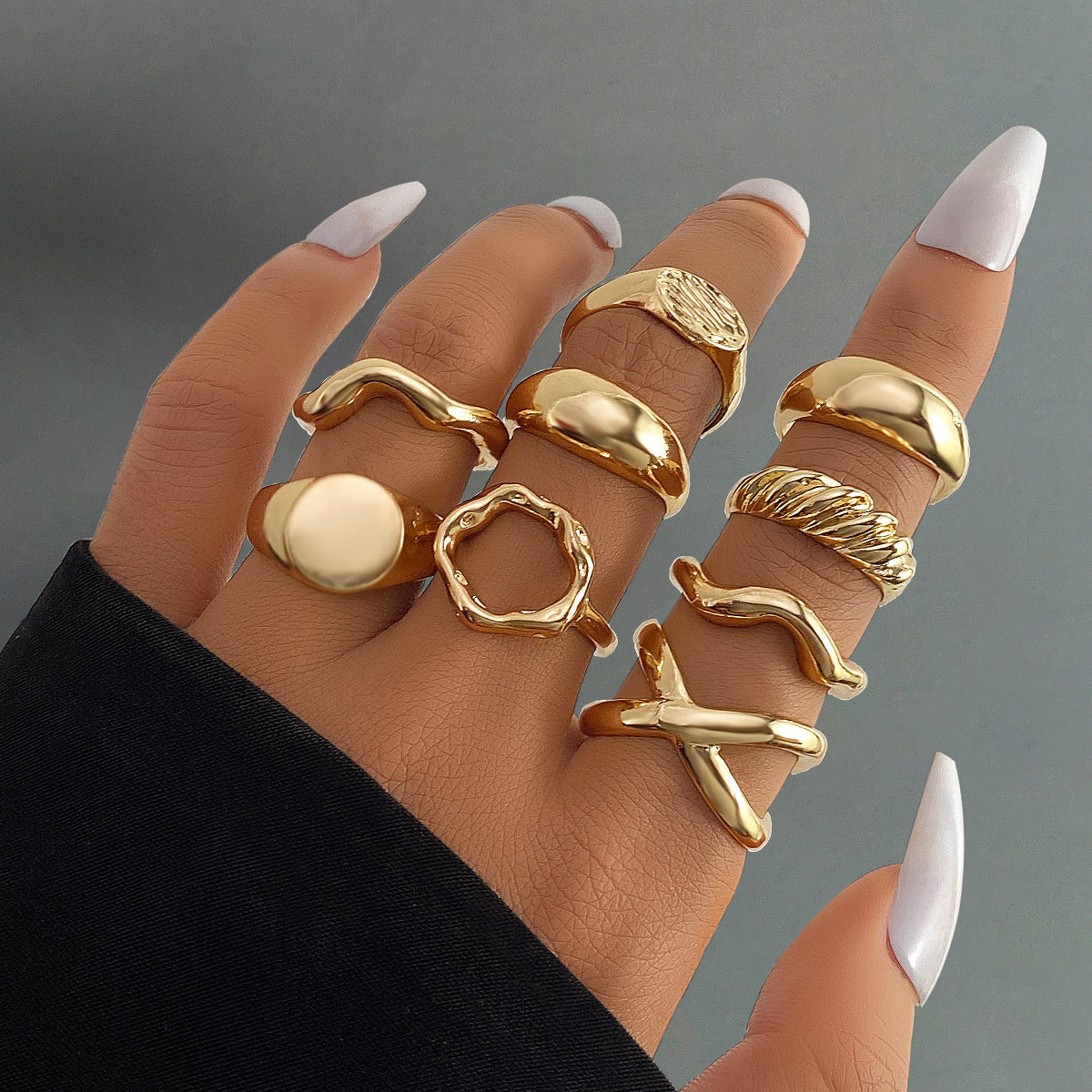 9 Pcs Artistic Gold Open Rings Set